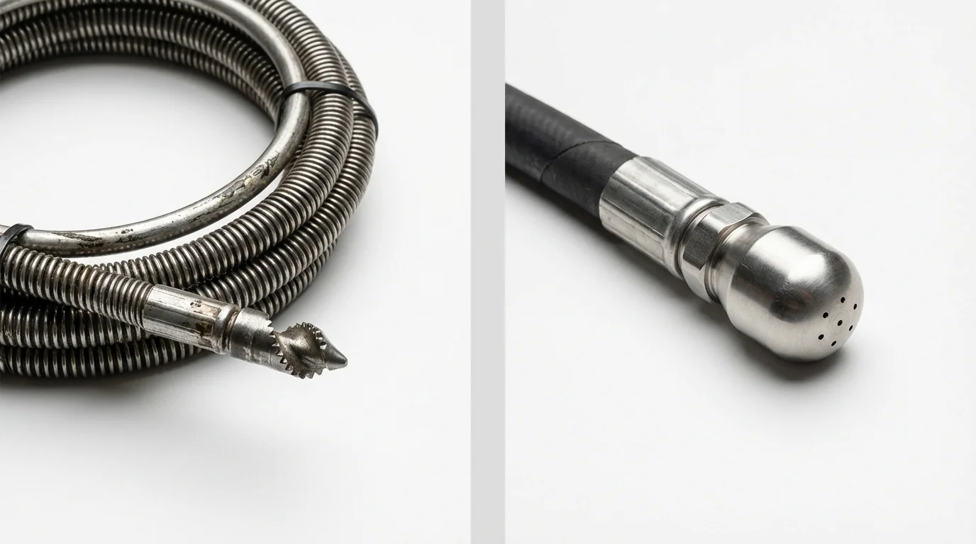 Drain snake cable and hydro jetting nozzle used for drain cleaning in Jerome, ID