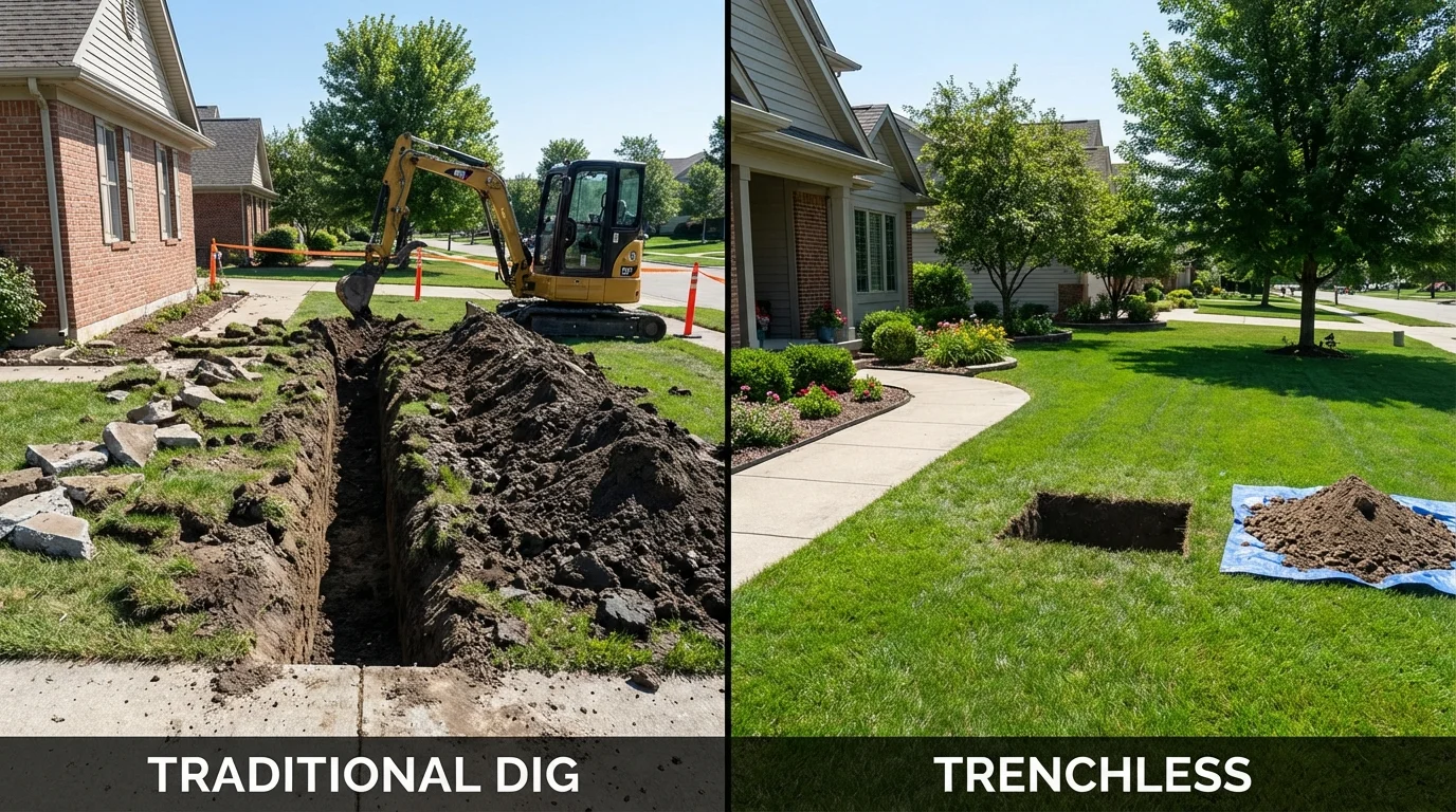Trenchless sewer repair with minimal yard damage versus traditional excavation in Jerome, ID